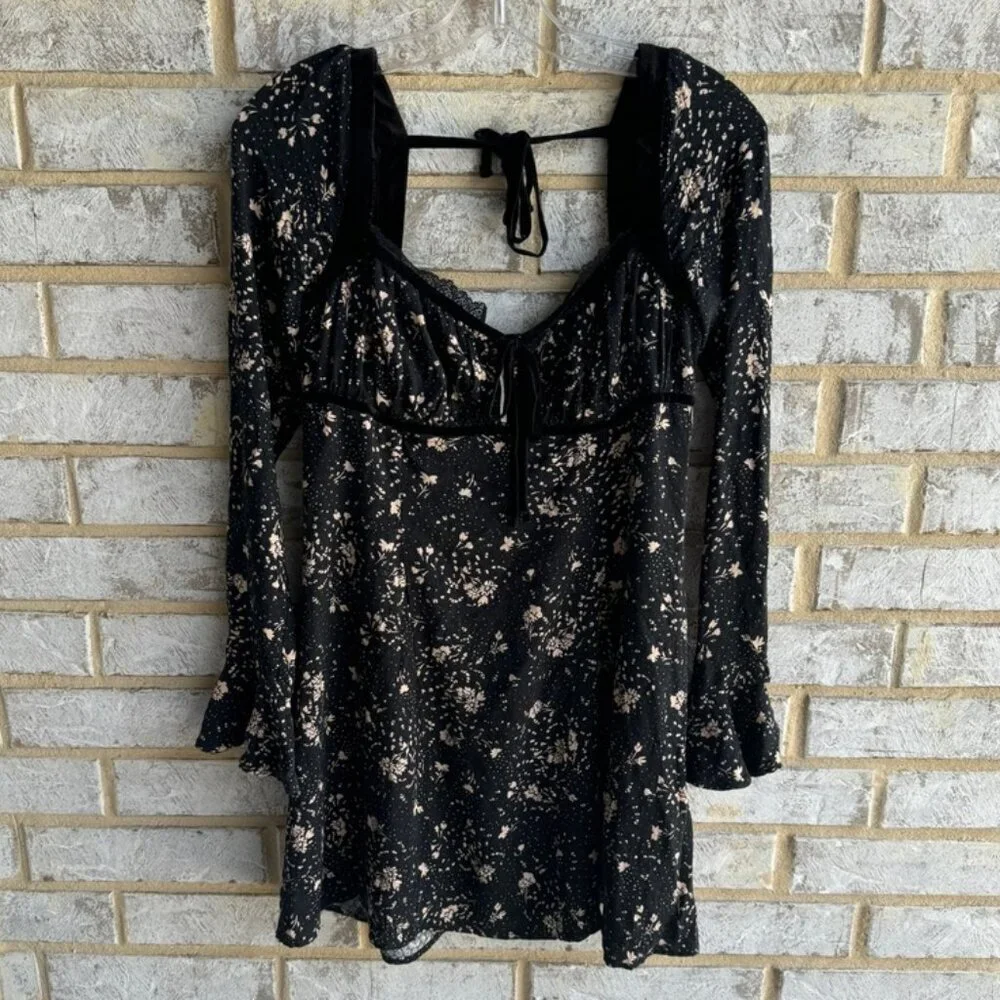 Free People Floral Tess Print Velvet Lace Mini Dress Women's Size S.